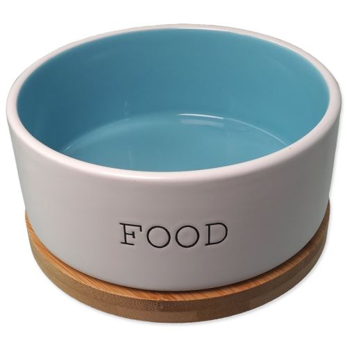 DOG FANTASY керамична купа бяло-синя FOOD с подложка 16 x 6,5 cm 850 ml