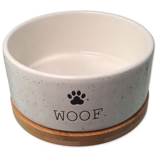 DOG FANTASY керамична купа бяла WOOF с подложка 16 x 6,5 cm 850 ml