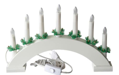 Коледен свещник, електрически, 7 свещи, цвят бял, арка