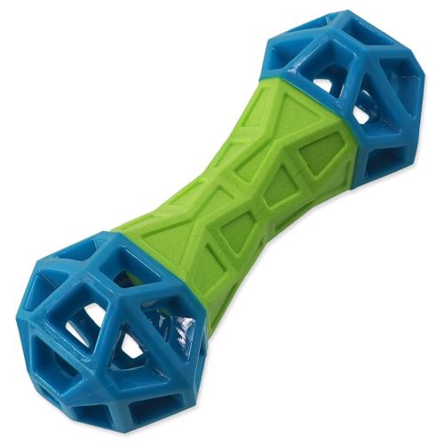 Играчка DOG FANTASY Кост с геометрични шарки свиркаща зелено-синя 18 см