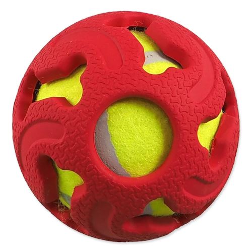 Топка DOG FANTASY гумена с топка за тенис червена 7,5 см