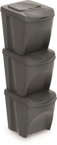 Кош за разделно събиране на отпадъци 3x25l, пластмасов, сив