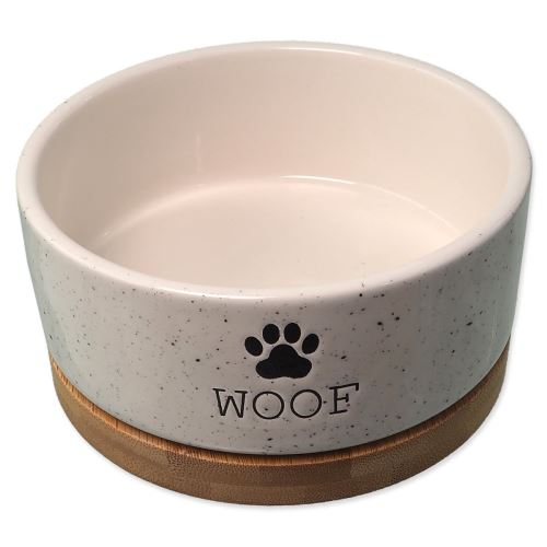 DOG FANTASY керамична купа бяла WOOF с подложка 13 x 5,5 cm 400 ml