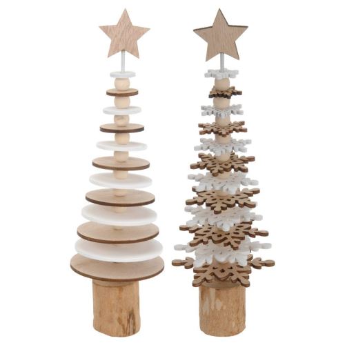 Коледна декоративна елха бяла/естествена 25 см микс от мотиви