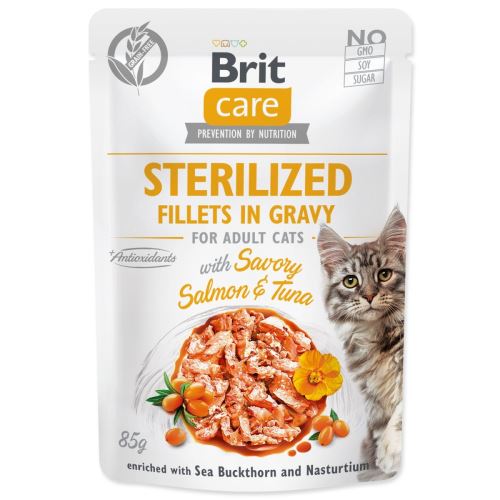 BRIT Care Cat Стерилизирани филета в сос с пикантна сьомга и риба тон 85 g