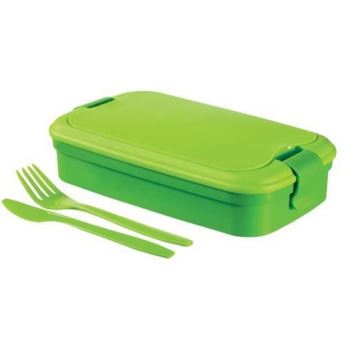 Кутия за закуски LUNCH & GO 23x14x7cm.+ прибори за хранене, пластмаса, зелена