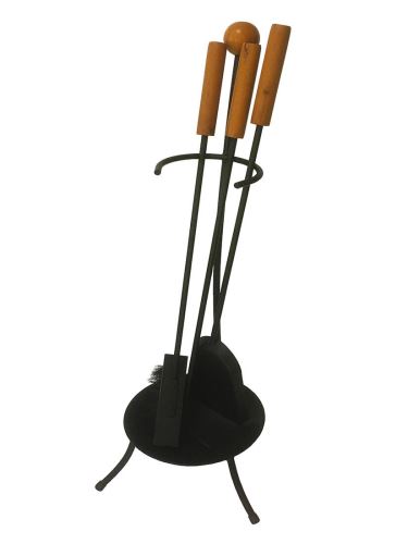 Инструменти за камина стомана/дърво, комплект инструменти от 3 части със стойка
