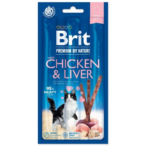 BRIT Premium by Nature пръчици за котки с пилешко и черен дроб 3 бр.