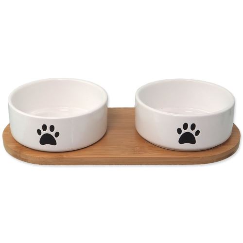 Комплект DOG FANTASY керамични купички с подложка бяла лапа 2x 13 x 5,5 cm 400 ml