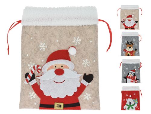Коледна чанта, Коледа 26 см филц микс от декори