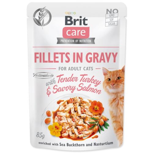 BRIT Care Филета за котки в сос с нежна пуйка и пикантна сьомга 85 г