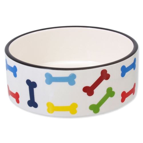 DOG FANTASY керамична купа с керамичен принт цветна кост бяла 15,5 см 0,79 л