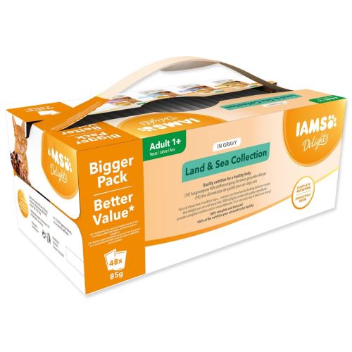 IAMS Delights морско и сухоземно месо в сос в многократна опаковка (48x85g) 4080 g