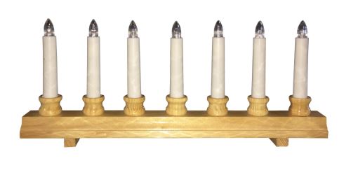 Дървен коледен свещник, естествен, 7 свещи, прав