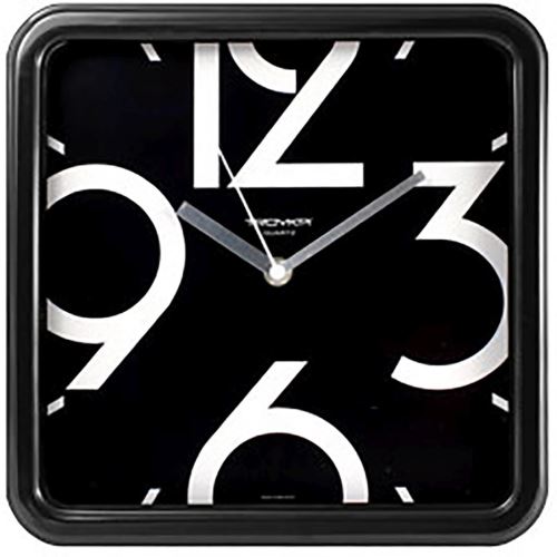 Стенен часовник 25x25cm, черен, минерално стъкло (голям циферблат)